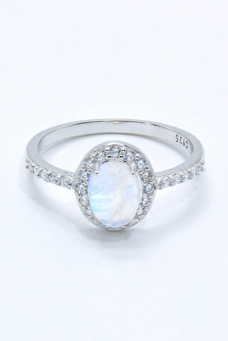 925 Sterling Silver Natural Moonstone Halo Ring