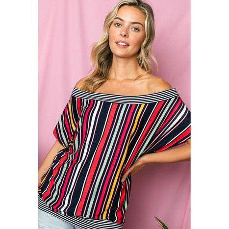 Plus Multi Stripe Off Shoulder Top