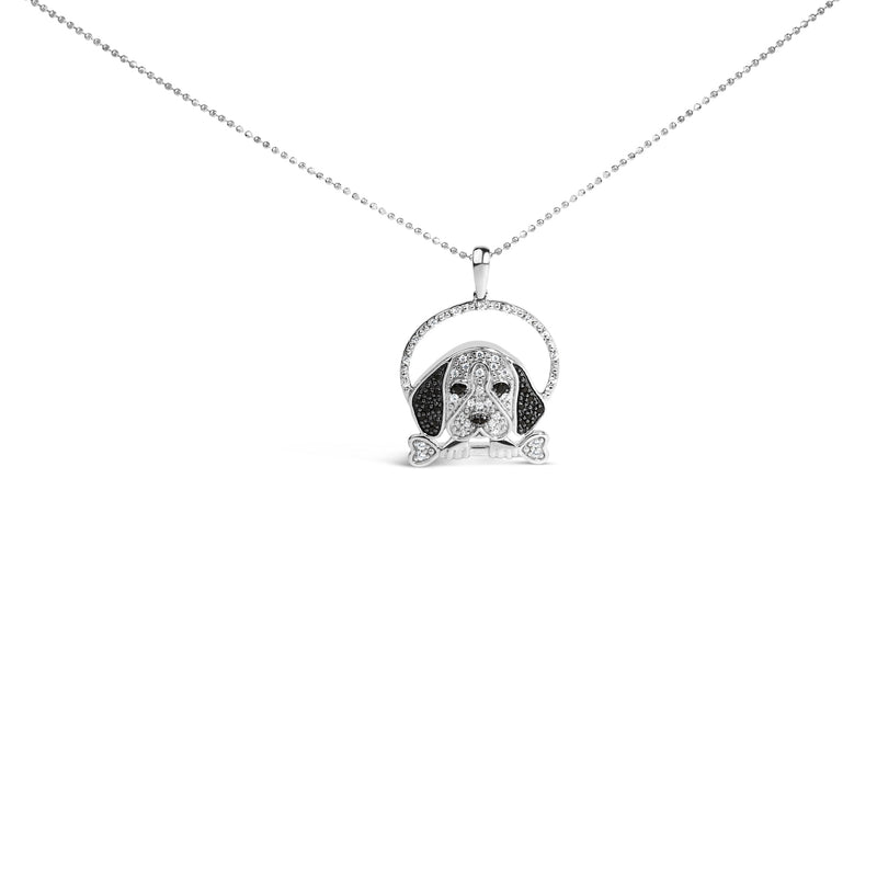 Bids.com .925 Sterling Silver 1/4 Cttw White and Black Diamond Beagle Dog and Bone Pendant Necklace (I-J Color, I2-I3 Clarity) - 18" Inches Necklaces