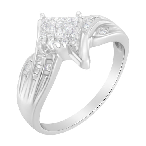 Bids.com 10K White Gold 1/3 Cttw Princess and Baguette Cut Diamond Bypass Style Cocktail Ring (I-J Color, I1-I2 Clarity) - Size 4 Rings