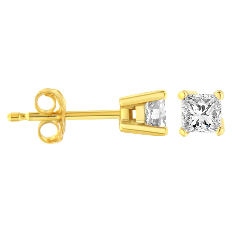 Bids.com 14K Yellow Gold Clarity Enhanced Princess Cut Diamond Certified Stud Earrings (0.50 cttw, H-I Color, I1-I2 Clarity) Earrings