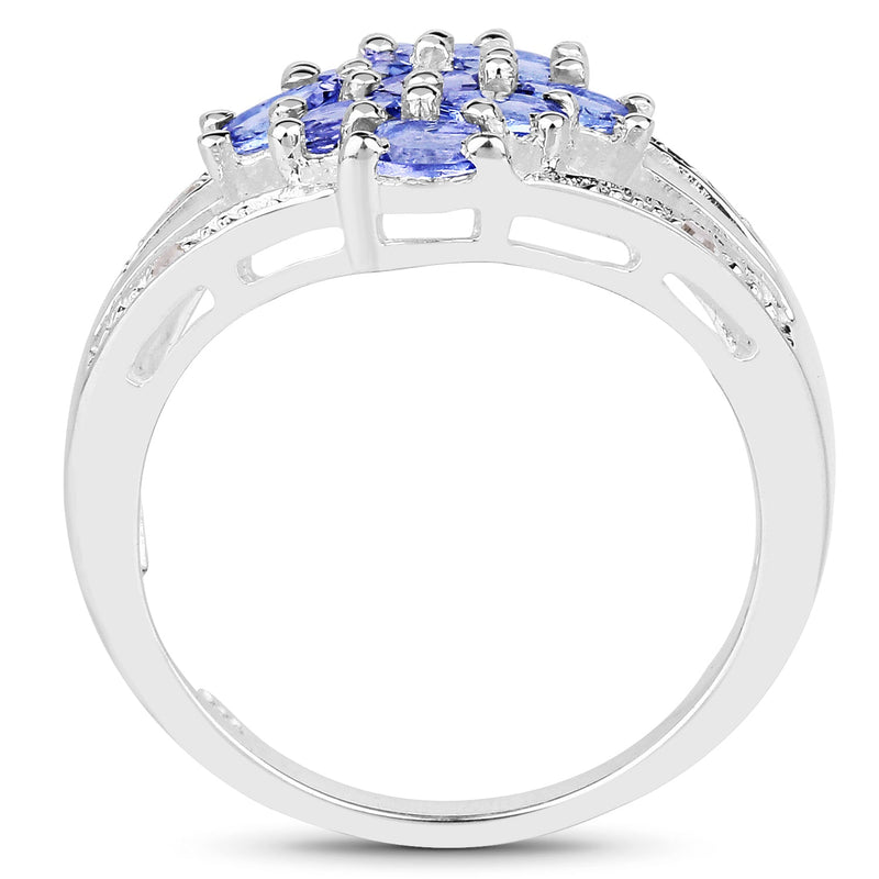 Bids.com 1.59 Carat Genuine Tanzanite and White Topaz .925 Sterling Silver Ring Rings