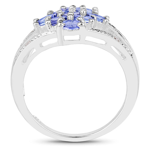Bids.com 1.59 Carat Genuine Tanzanite and White Topaz .925 Sterling Silver Ring Rings