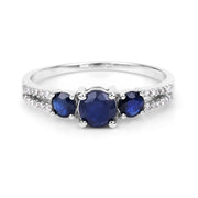 Bids.com 1.08 Carat Genuine Blue Sapphire and White Diamond 14K White Gold Ring Rings