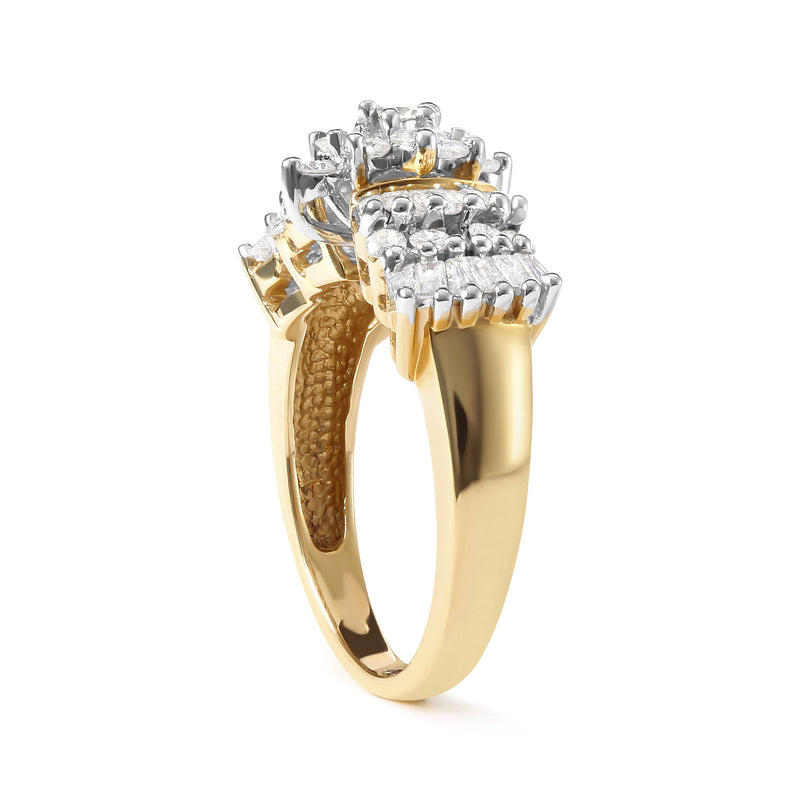 Bids.com 10K Yellow Gold 1.00 Cttw Diamond Starburst Ring Band (H-I Color, I1-I2 Clarity) - Ring Size 7 Rings