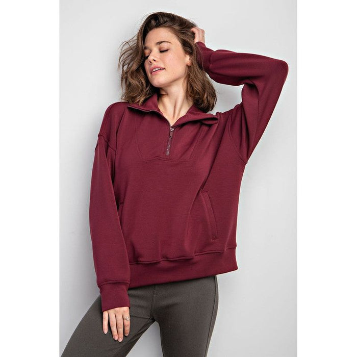 Modal Poly Span Quarter Zip Funnel Neck Pullover