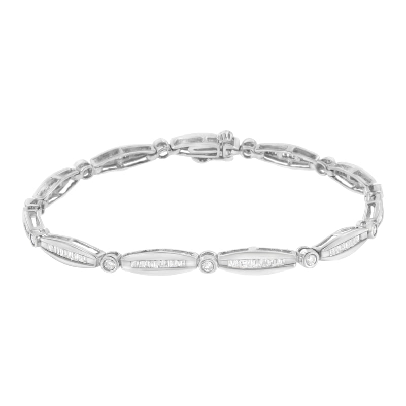 Bids.com 14K White Gold 1-1/2 Cttw Round Brilliant-Cut & Baguette Cut Diamond Bezel and Tapered Link 7" Tennis Bracelet (H-I Color, I1-I2 Clarity) Bracelets