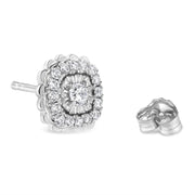 Bids.com .925 Sterling Silver 1/2 Cttw Round-Cut Diamond Halo Cluster Stud Earring (I-J Color, I2-I3 Clarity) Earrings