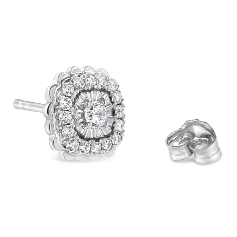 Bids.com .925 Sterling Silver 1/2 Cttw Round-Cut Diamond Halo Cluster Stud Earring (I-J Color, I2-I3 Clarity) Earrings