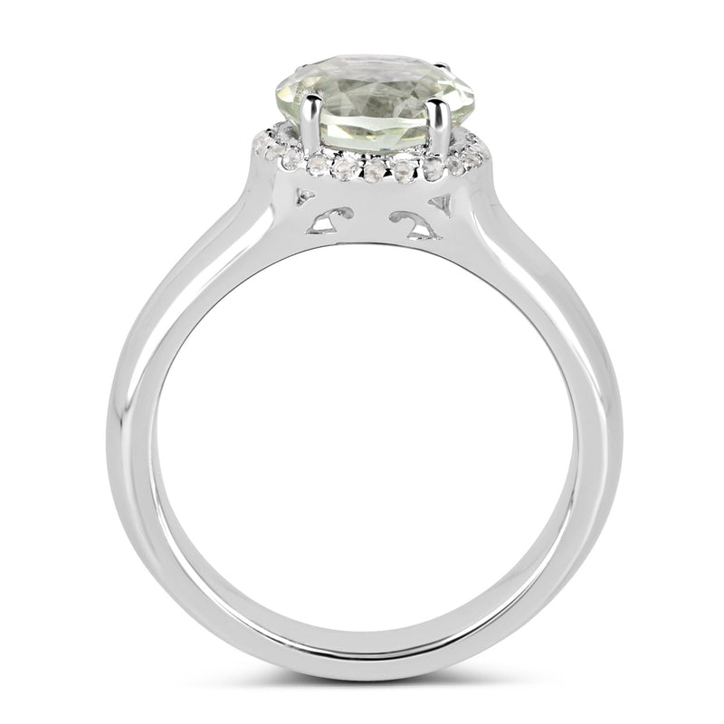 Bids.com 1.87 Carat Genuine Green Amethyst and White Topaz .925 Sterling Silver Ring Rings