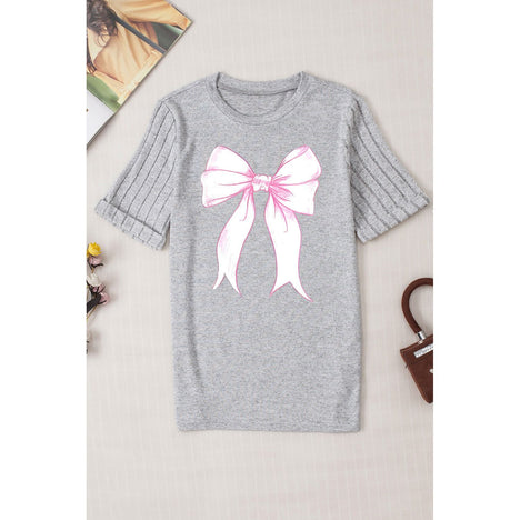 Bow Graphic Round Neck Short Sleeve T-Shirt