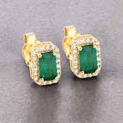 Bids.com 0.91 Carat Genuine Zambian Emerald and White Diamond 14K Yellow Gold Earrings Earrings