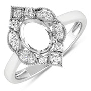 Bids.com 0.20 Carat Genuine White Diamond 14K White Gold Semi Mount Ring - holds 8x6mm Oval Gemstone Rings