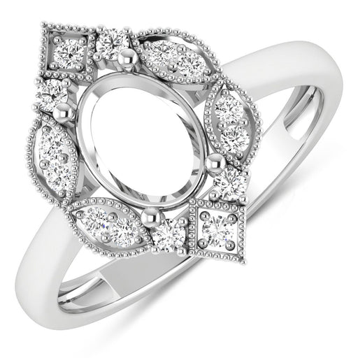 Bids.com 0.20 Carat Genuine White Diamond 14K White Gold Semi Mount Ring - holds 8x6mm Oval Gemstone Rings