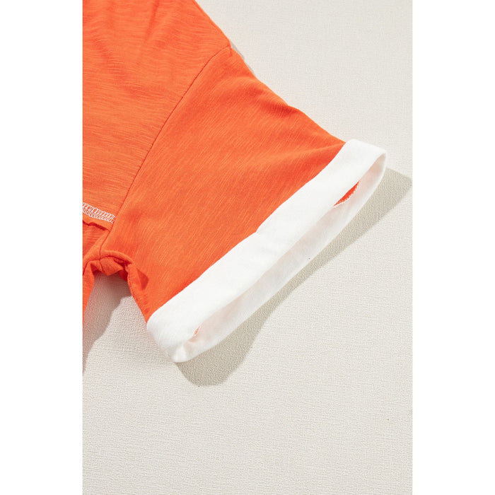 Color Block V-Neck Short Sleeve T-Shirt