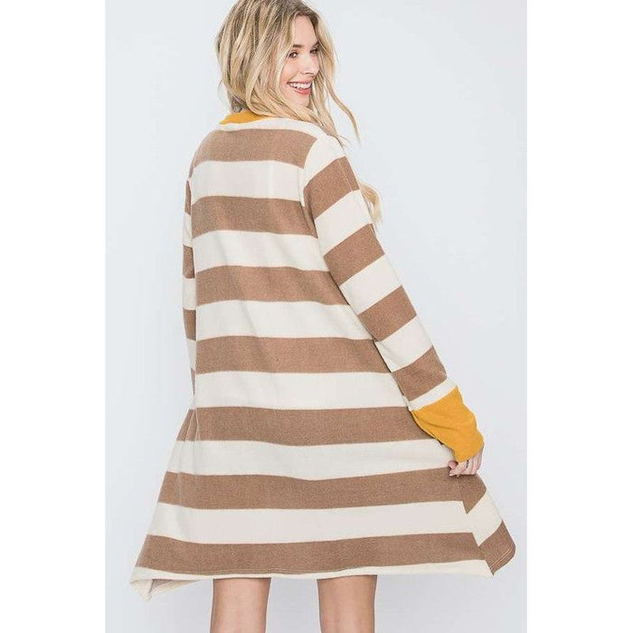 Open Front Striped Draped Cardigan