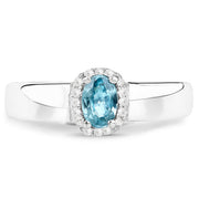 Bids.com 0.68 Carat Genuine Blue Zircon and White Zircon .925 Sterling Silver Ring Rings