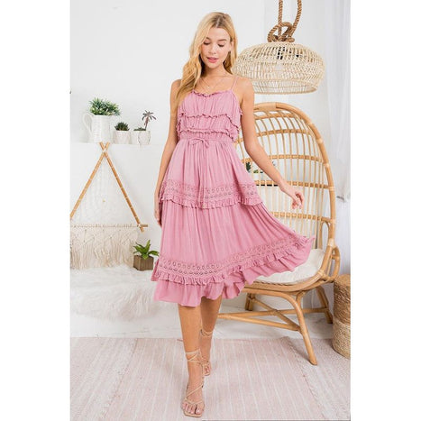 Lace Trim Midi Dress