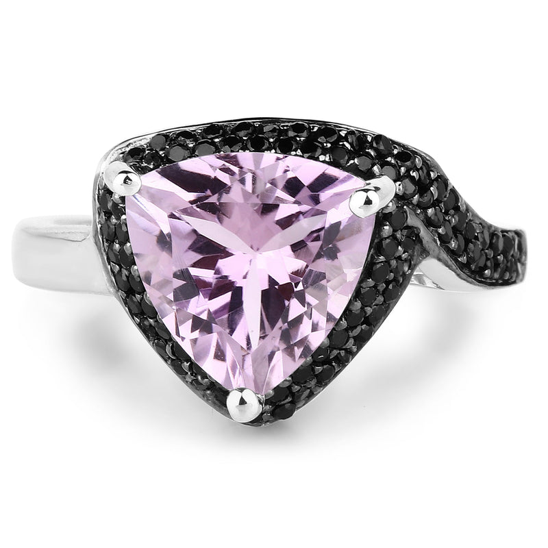 Bids.com 3.53 Carat Genuine Pink Amethyst and Black Spinel .925 Sterling Silver Ring Rings