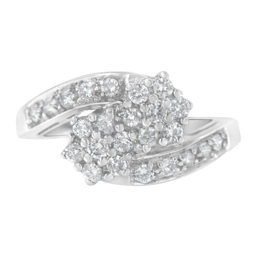Bids.com 14KT White Gold Diamond Cluster Ring Band (7/8 cttw, H-I Color, I1-I2 Clarity) Rings White Smoke 7 / White.Gold