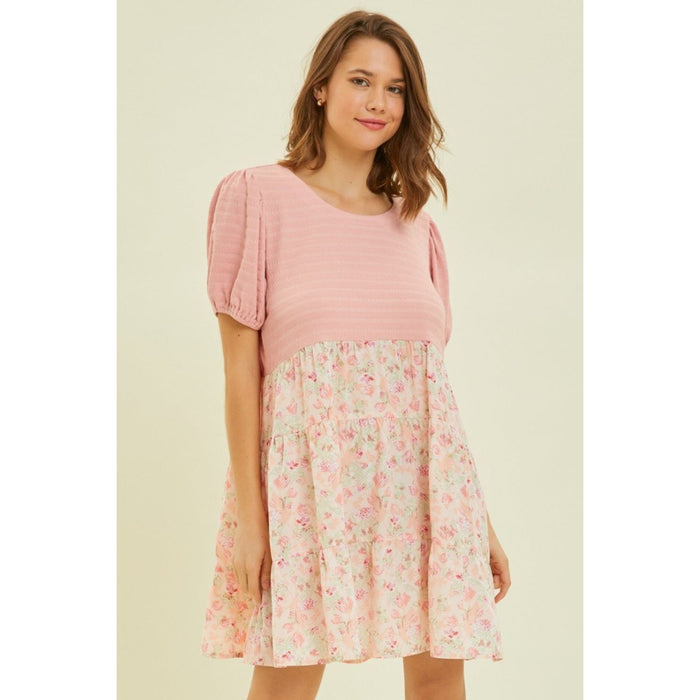 HEYSON Round Neck Floral Ruffle Hem Mini Dress