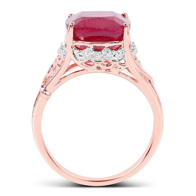 Bids.com 14K Rose Gold Plated 5.54 Carat Genuine Glass Filled Ruby & White Topaz .925 Sterling Silver Ring Rings