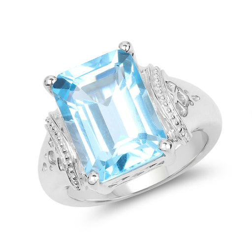 Bids.com 8.89 Carat Genuine Swiss Blue Topaz .925 Sterling Silver Ring Rings