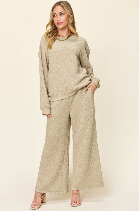 Double Take Texture Long Sleeve Top and Pants Set