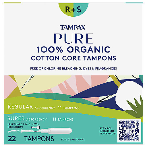 Tampax Tampax Pure Tampons, Cotton Core, Regular/Super Absorbency, Unscented Personal Care White Smoke
