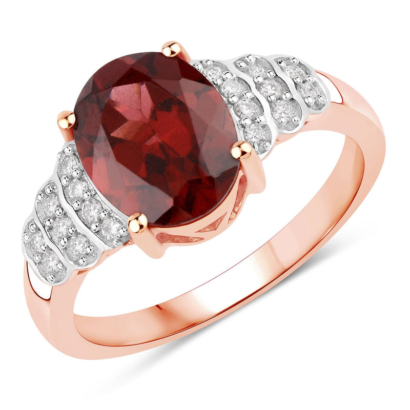 Bids.com 2.87 Carat Genuine Rhodolite and White Diamond 14K Rose Gold Ring Rings
