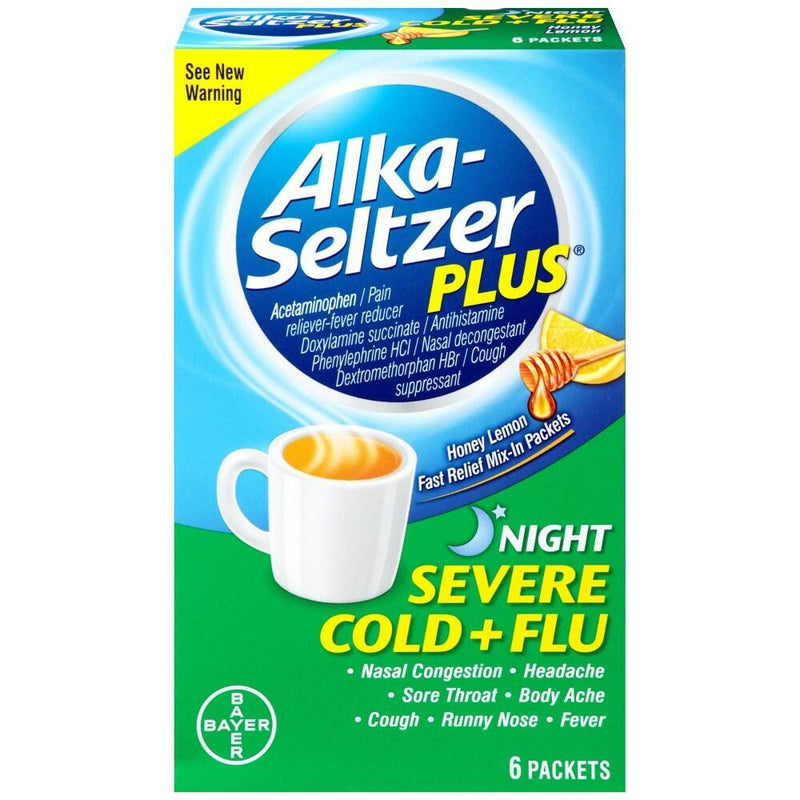 Alka-Seltzer Alka-Seltzer Plus Severe Cold & Flu Night Honey Lemon Zest 6 Packets Health & Beauty