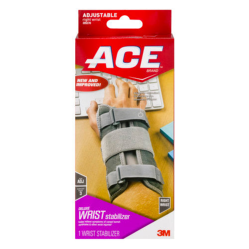 ACE Ace Deluxe Right Wrist Stabilizer Adjustable Brace, Gray Supports & Braces