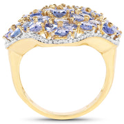 Bids.com 14K Yellow Gold Plated 3.60 Carat Genuine Tanzanite .925 Sterling Silver Ring Rings