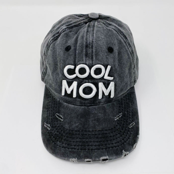 Ellison and Young | Cool Mom Embroidered Dark Grey Distressed Ball Cap