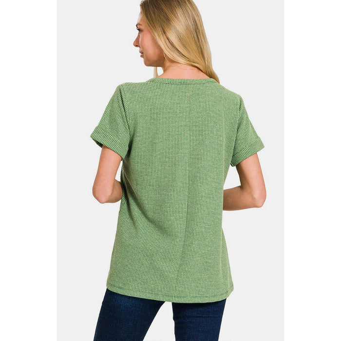 Zenana Waffle Notched Short Sleeve T-Shirt