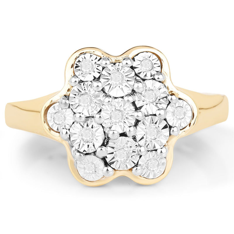 Bids.com 14K Yellow Gold Plated 0.07 Carat Genuine White Diamond .925 Sterling Silver Ring Rings