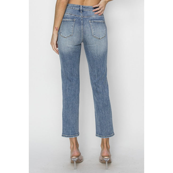 RISEN High Waist Distressed Cropped Jeans