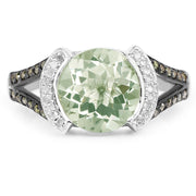 Bids.com 3.59 Carat Genuine Green Amethyst, Green Diamond & White Diamond .925 Sterling Silver Ring Rings