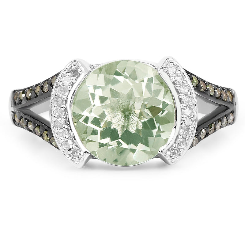 Bids.com 3.59 Carat Genuine Green Amethyst, Green Diamond & White Diamond .925 Sterling Silver Ring Rings