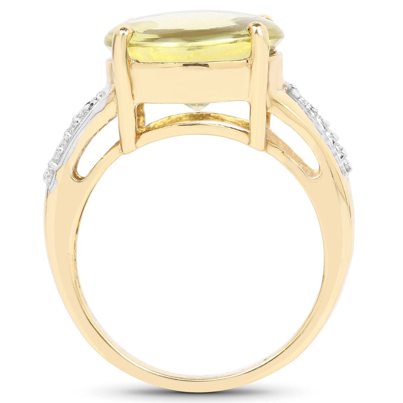 Bids.com 14K Yellow Gold Plated 9.26 Carat Genuine Lemon Topaz Buff Top and White Diamond Brass Ring Rings