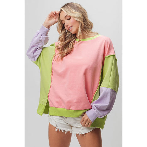 BiBi Washed Color Block Sweatshirt