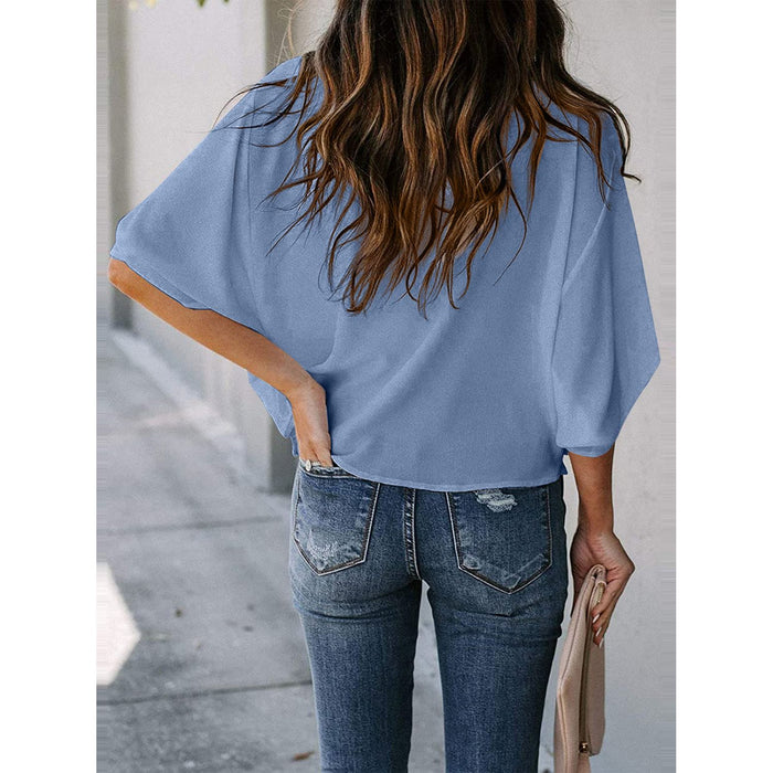 Cowl Neck Three-Quarter Sleeve Blouse