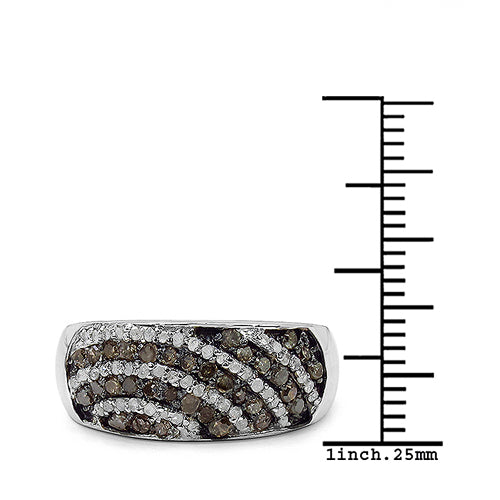 Bids.com 0.64 Carat Genuine Champagne Diamond & White Diamond .925 Sterling Silver Ring Rings