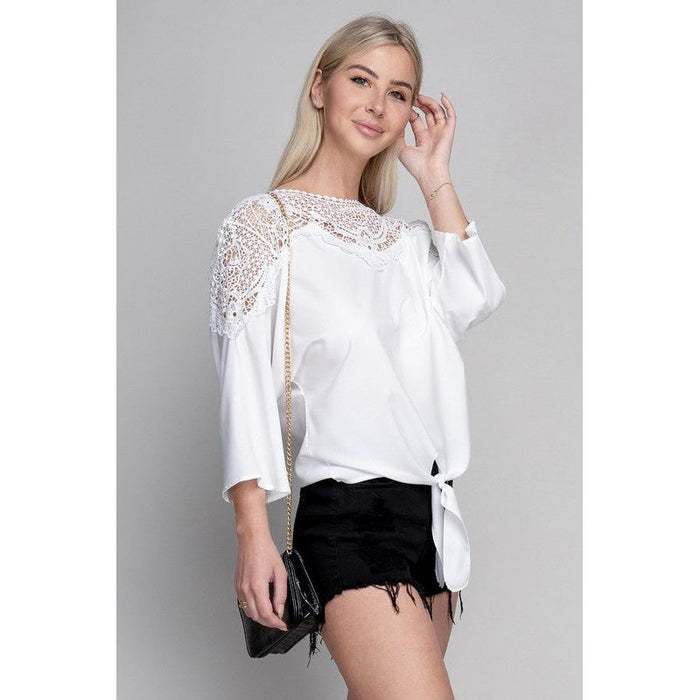 Lace Trim Blouse With Tie