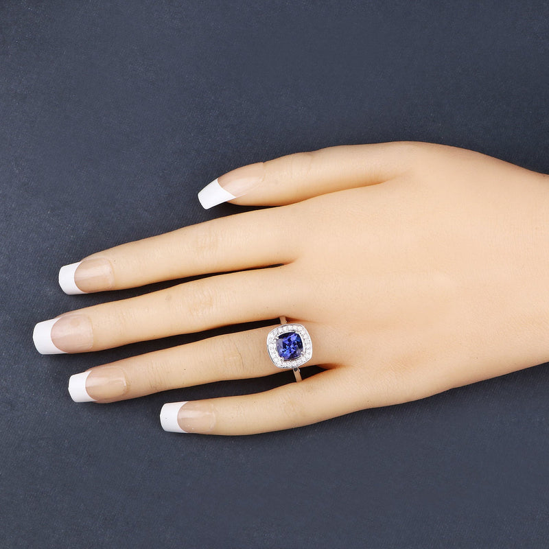 Bids.com 2.26 Carat Genuine Tanzanite and White Diamond 14K White Gold Ring Rings