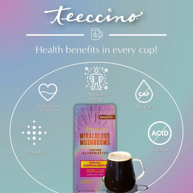 Teeccino Chaga Ashwagandha Butterscotch Cream Mushroom Herbal Coffee Herbal Coffee