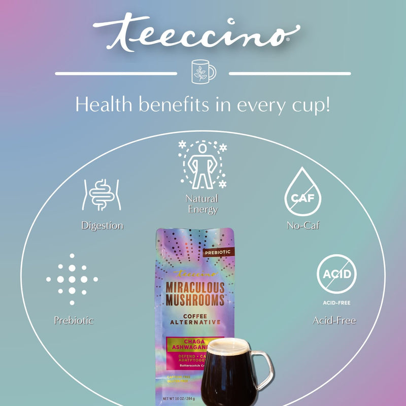 Teeccino Chaga Ashwagandha Butterscotch Cream Mushroom Herbal Coffee Herbal Coffee