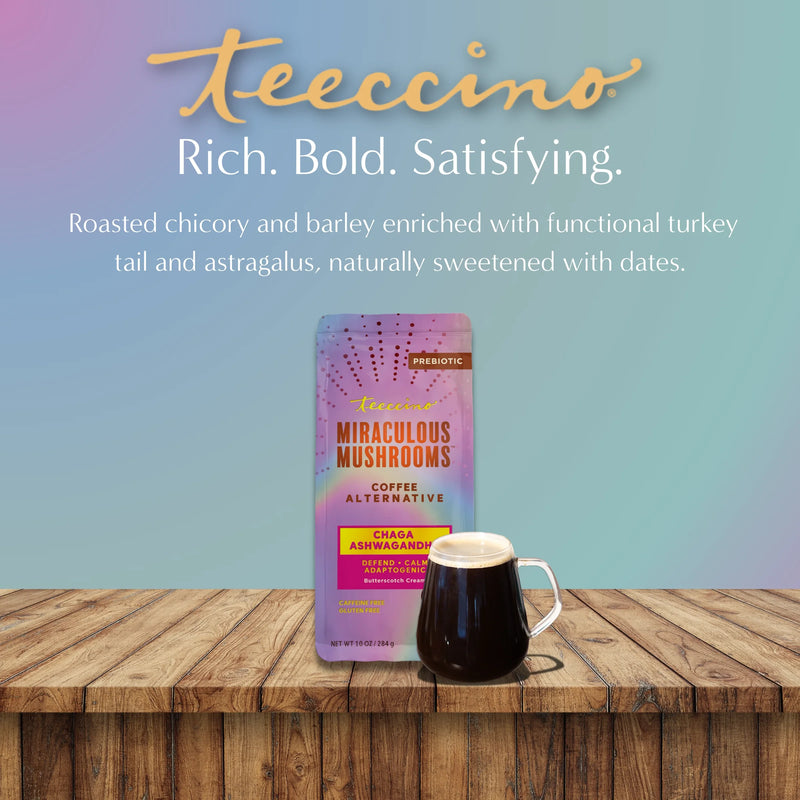 Teeccino Chaga Ashwagandha Butterscotch Cream Mushroom Herbal Coffee Herbal Coffee