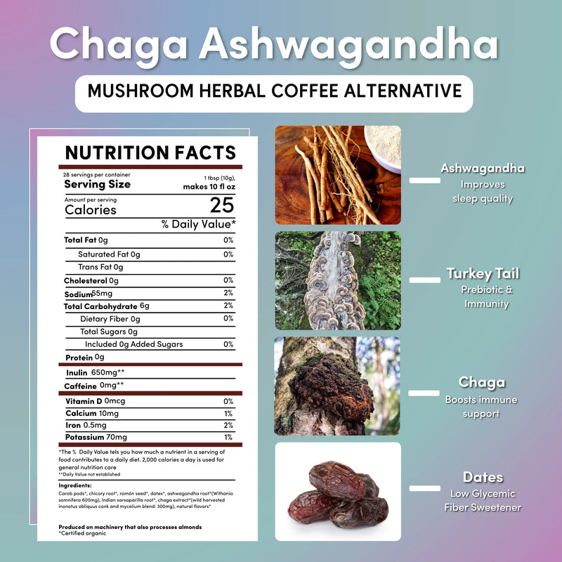 Teeccino Chaga Ashwagandha Butterscotch Cream Mushroom Herbal Coffee Herbal Coffee
