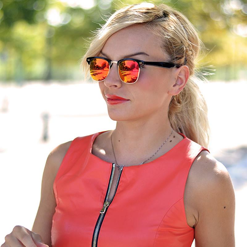 zeroUV Retro Horned Rim Half Frame Flash Mirror Lens Sunglasses 9309 Sunglasses